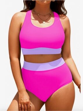 Aqua Eve NWT Plus Size High-Waisted Bikini Set – Hot Pink – Size 14W